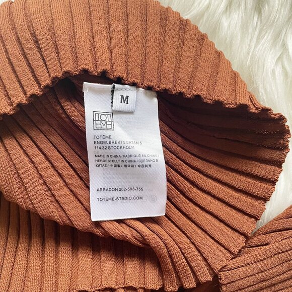 Totême Brown Orange Tobacco Arradon Rib Knit V-Neck Collar Long Sleeve Top - Picture 8 of 9